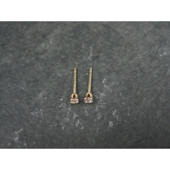 Tiny Vintage 2mm Cz Stud Earrings 14K Gold Filled New Old Stock - Picture 5 of 10